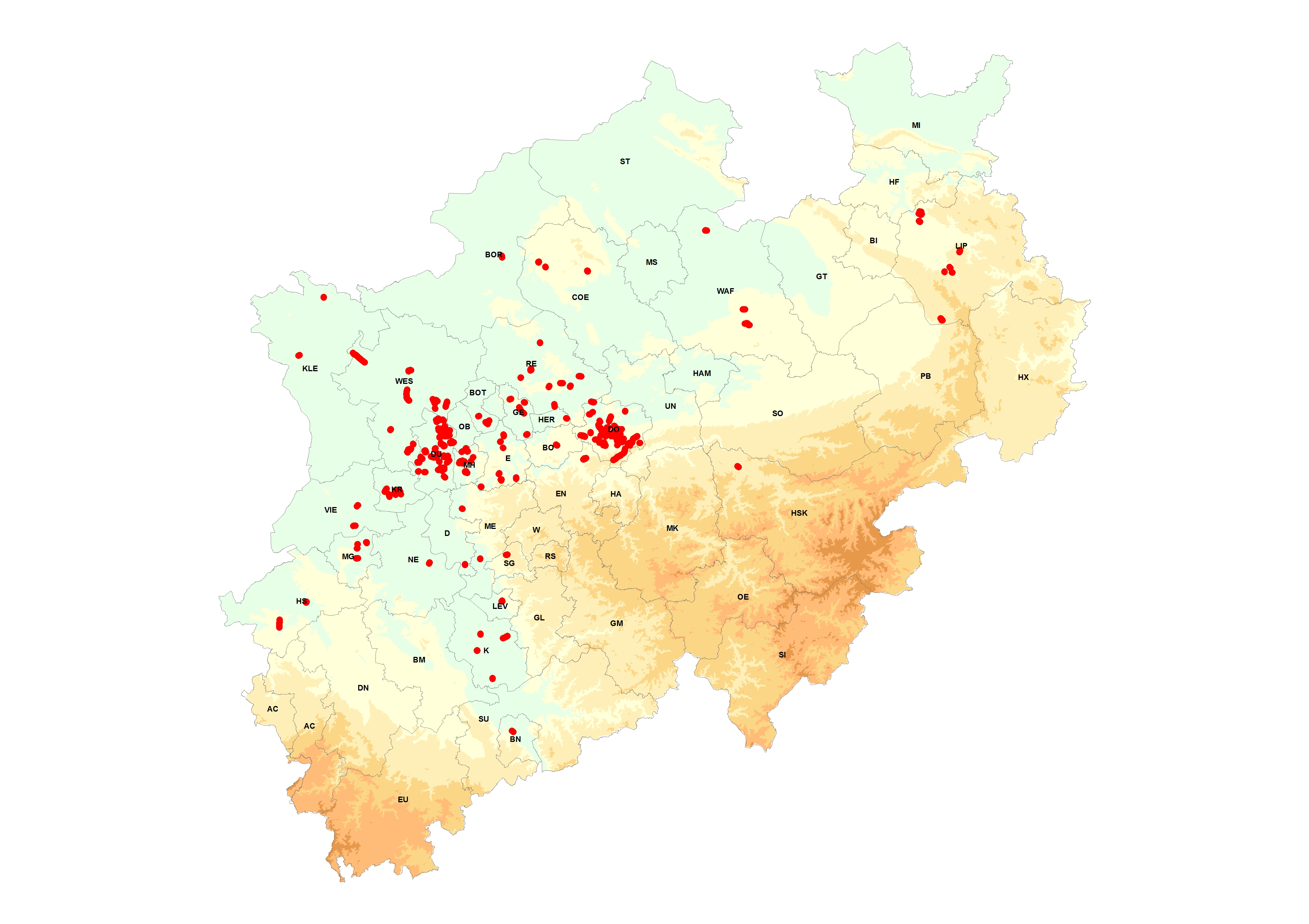  Verbreitung der Baumhasel-, Ginkgo- und Amberbaumalleen in NRW