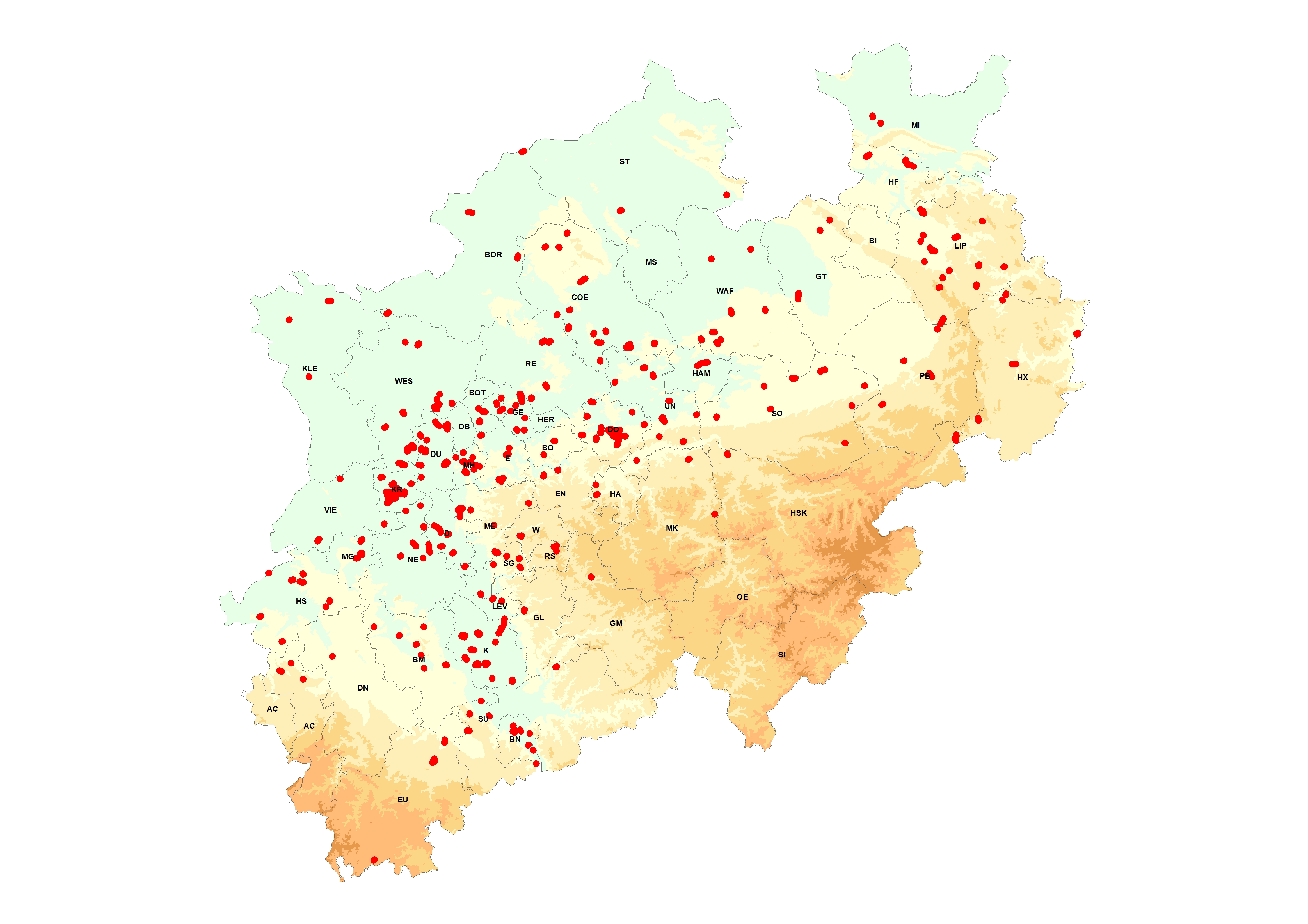 Verbreitung der Kastanienalleen in NRW